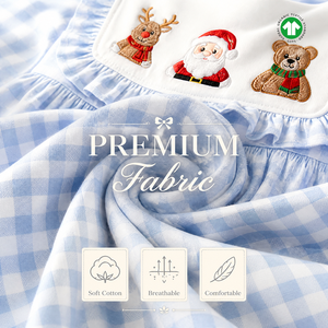 Puresun Fornitura Diretta di Fabbrica Abiti per Bambine in Cotone 100% Morbido con Ricamo Babbo <span class=keywords><strong>Natale</strong></span> e Stampa a Quadri Personalizzata - Product Image 3