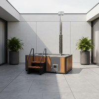 Vapasauna Hybrid Hot Tub Pemanas Kayu dan Listrik untuk 3 Orang Sistem Pijat Model Berdiri Bebas Kabinet Kayu Cedar Merah Modern untuk Hotel Luar Ruangan