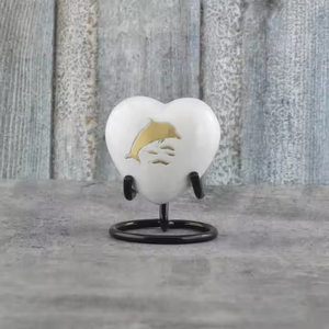Keepsake Heart Urn Top Quality With Black Powder Coated Stand Purest White Enamel Cremation Heart Urn By Falah International - Product Image 3