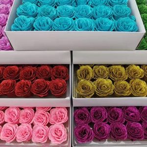 Ramo de Flores Artificiales Perpetuas con Purpurina Dorada, Rosas Rosadas y Azules, Empaque de 30 Piezas en una Caja - Product Image 1