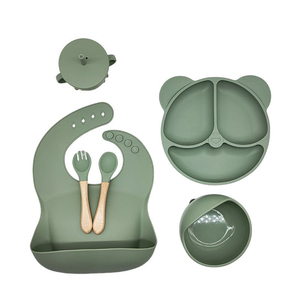 Ensemble <span class=keywords><strong>de</strong></span> couverts <span class=keywords><strong>de</strong></span> luxe <span class=keywords><strong>de</strong></span> haute qualité, ensemble d'alimentation pour bébé en <span class=keywords><strong>silicone</strong></span> noir à motif <span class=keywords><strong>de</strong></span> lapin, assiettes et cuillères pour bébé, bols, ensembles cadeaux - Product Image 4