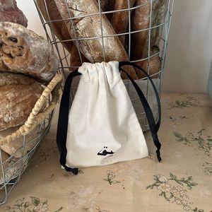 Customized Logo Printed Natural White Color Cotton Dust Proof <b>Pouch</b> Small Canvas <b>Drawstring</b> <b>Pouch</b> Bag - Product Image 3