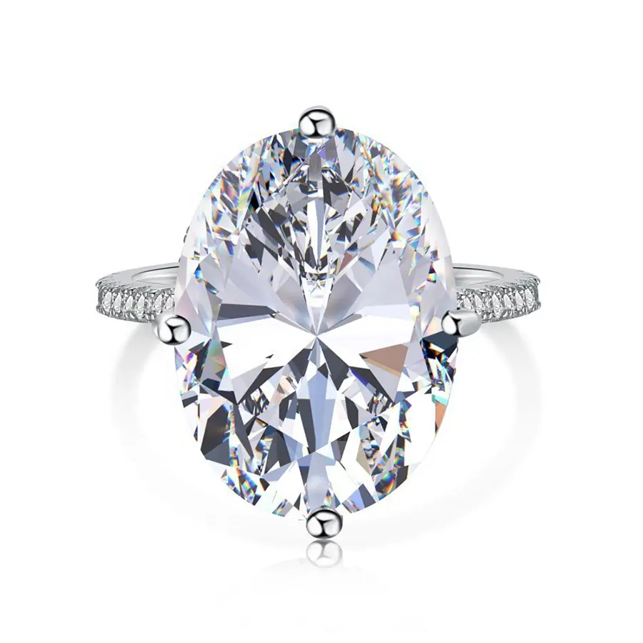 Pabrik grosir mode 925 perak murni dengan berlian besar putih Oval CZ Cincin Perhiasan untuk Aksesori Wanita
