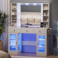 Meuble de toilette moderne en verre avec éclairage LED, 3 tiroirs, pour chambre à coucher, 3 modes de couleur, table de maquillage éclairée