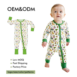 Vêtements pour bébés nouveau-nés, 95% bambou, 5% élasthanne, imprimés personnalisés, poignets repliés, unisexe, confortables, respirants, pyjamas longs à fermeture éclair, combinaisons - Product Image 1