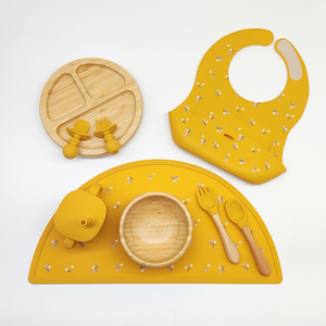 Ensemble d'alimentation pour bébé en silicone et bambou écologique personnalisé en gros, tasse à succion antidérapante, bavoir, cuillère, assiette pour nourrissons et tout-petits - Product Image 3