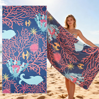 Eastsunshine bleu noir algues corail sans sable serviette en microfibre recyclée plage séchage rapide confortable serviette de plage personnalisée