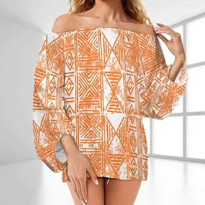 Tapa Luxury Women Printed Tops Hot Selling Polynesian Pattern Women Tops And Blouse Ladies Off Shoulder Woman Tops Fashionable