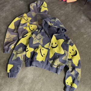 Felpa con Zip OEM 100% Cotone Ecologica Traspirante Grigio Scuro con Stampa a Stelle per Uomo Streetwear Vendita all'Ingrosso - Product Image 1