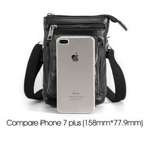 Tiding-Bolso pequeño de cuero genuino para hombre, bandolera pequeña de cuero genuino negro para hombro, cinturón de cintura para teléfono móvil - Product Image 2