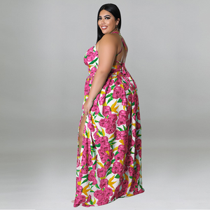 Halter v Neck Side Split <strong>Plus</strong> <strong>Size</strong> Maxi Women's <strong>Dresses</strong> 4xl 5xl 6xl 7xl <strong>Plus</strong> <strong>Size</strong> Floral <strong>Summer</strong> Casual <strong>Dresses</strong> - Product Image 5