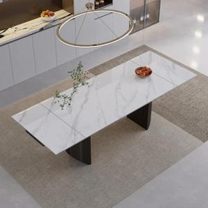 Tavolo da pranzo rettangolare allungabile con substrato in acciaio finto marmo dal Design moderno 62.99 alla 94.48 pietra sinterizzata lavorata di precisione - Product Image 5