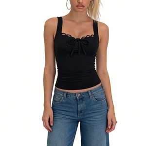 Top Corto sin Mangas con Encaje para Mujer - Top Casual Ajustado con Lazo Delantero, Estilo Chaleco - Product Image 5