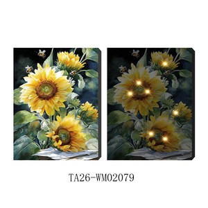 Quadro luminoso a LED con girasoli <span class=keywords><strong>di</strong></span> <span class=keywords><strong>Van</strong></span> <span class=keywords><strong>Gogh</strong></span>, stampa su tela personalizzata per decorare il soggiorno - Product Image 6