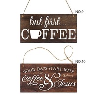 Plaque de signe de café de décor de cuisine en bois pour l'artisanat en bois fait à la main de mur