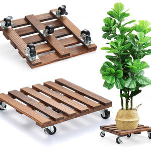 Support pour plantes avec roulettes, chariot à plantes en bois robuste avec rotation à 360° °   Roulettes pour grands pots de plantes, pots de fleurs, patio - Product Image 1