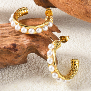 Pendientes de Aro de Perlas de Acero Inoxidable Chapados en Oro de 18K, Resistentes al Agua, Sin Deslustre, Joyería Minimalista Diaria para Mujer - Product Image 2