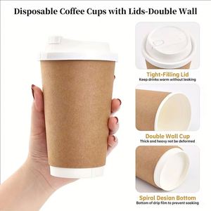 Gobelet en papier kraft à double paroi biodégradable avec logo personnalisé, gobelet à café chaud avec couvercle pour boissons froides, desserts à emporter - Product Image 4