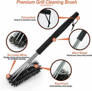Three-Head Stainless Steel Metal Non-Stick BBQ <b>Grill</b> Cleaning Tool Oven Scraper and Brush Set Easily Cleaned - Product Image 4