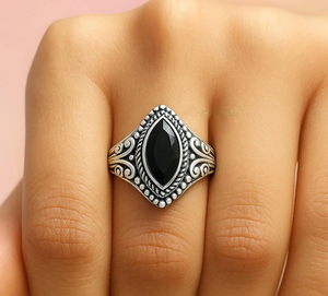 Black Onyx Marquise Cut <b>Statement</b> <b>Ring</b> in 925 Sterling Silver Artisan Gemstone Jewelry for Everyday Wear Special Occasions - Product Image 1