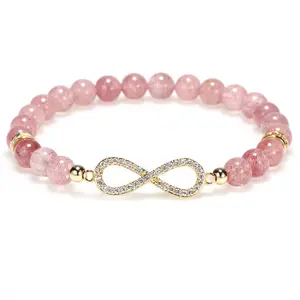 Mode Elastische Zirkon Perlen Pflastern Unendlichkeit Symbol Erdbeere Stein Perlen Armband Endlosen Symbol Charme Perlen Armbänder für Frauen