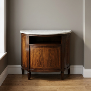 Buffet de salon traditionnel en bois antique avec dessus en marbre et tiroir de rangement - Product Image 4