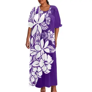 Свободное длинное платье с цифровым принтом на заказ, полинезийские платья с рукавами-пузырьками, новейшая племенная одежда