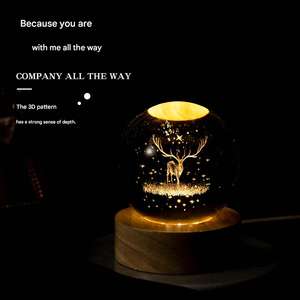Lampe de nuit en cristal et bois LED USB, cadeau de festival, mariage, Pâques, lampe de cristal de galaxie, lampe de planète lune 3D, décoration de la maison - Product Image 4