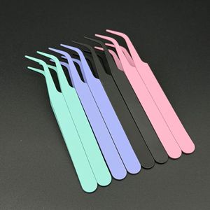 Pinces à épiler colorées en acier inoxydable à pointe courbée pour extensions de cils et outils de bricolage, design coudé multicolore à pulvérisation intégrale - Product Image 2