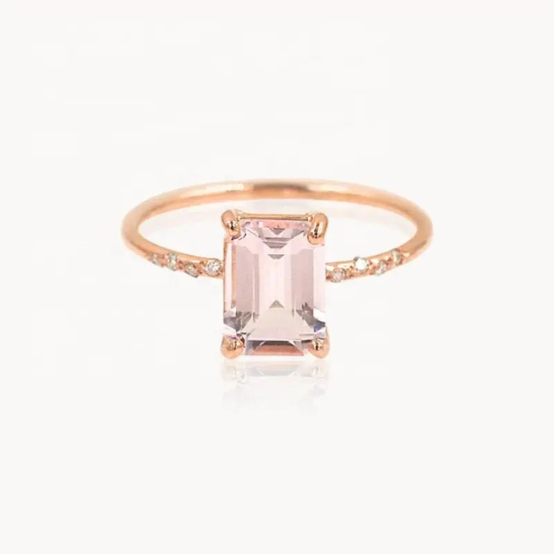 Promise Eternity 14K Rose Gold Baguette Gemstone Starry Morganite ring Tiny 925 Sterling Silver Rings Couple Wedding Ring