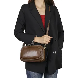 Bolsos cruzados de hombro AndoBag para mujer, bolso retro informal para teléfono móvil, bolso pequeño cuadrado de cuero genuino 2634 - Product Image 6