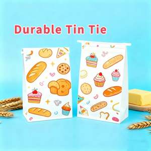 Sac en papier kraft anti-graisse personnalisé avec logo, en matériau recyclé, avec fermeture à lien métallique pour l'emballage alimentaire (pain, biscuits, bonbons, grains de café) - Product Image 3