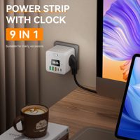 Adaptateur de chargeur rapide de type C intelligent, multiprise 3AC, alimentation pour ordinateur portable Macbook, iPhone, prise électrique avec horloge