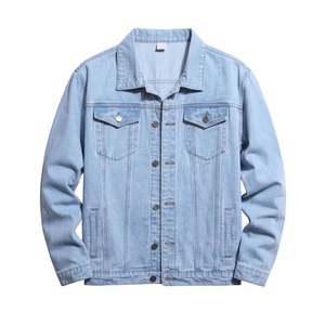 Casual <b>Long</b> Sleeve Blank Button up Outdoor Plus Size Jean <b>Jackets</b> for Men Wholesale Custom low price Light Blue Denim <b>Jacket</b> - Product Image 1