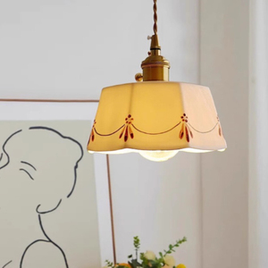 Lampe suspendue rétro <span class=keywords><strong>japonaise</strong></span> en laiton émaillée en céramique imprimée <span class=keywords><strong>abat</strong></span>-<span class=keywords><strong>jour</strong></span> décoration chambre bar comptoir lustre lumière - Product Image 6