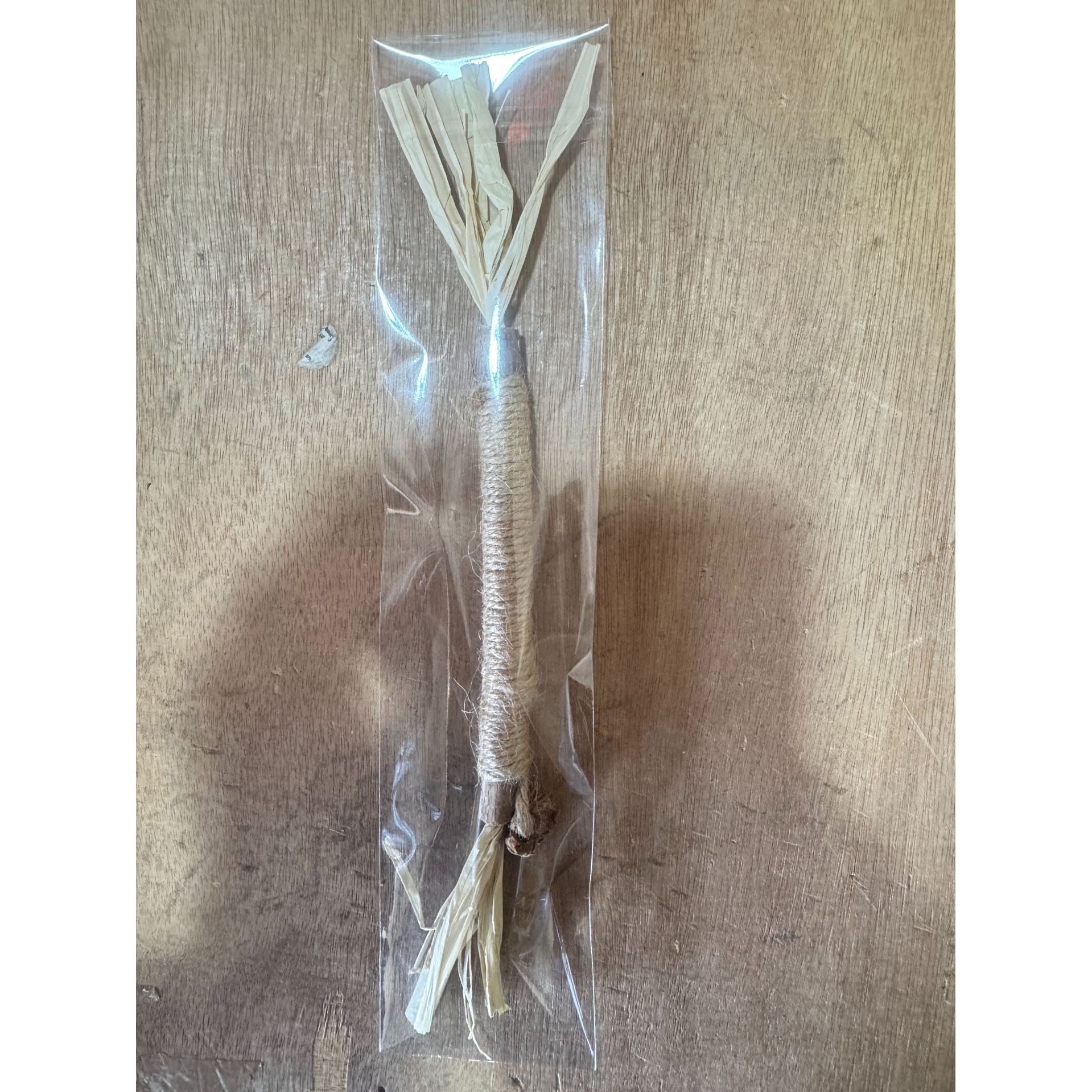 Un sachet contenant une racine de renouée des bois pure (1-1,2 cm d'épaisseur, 22 cm de long).