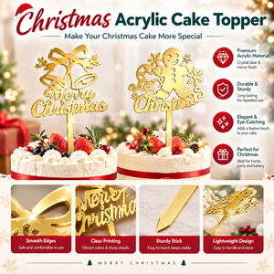 Custom Merry <b>Christmas</b> Acrylic Cake <b>Topper</b> Mirror Gold Xmas Cake Picks for Holiday Party Cake Decoration - Product Image 2