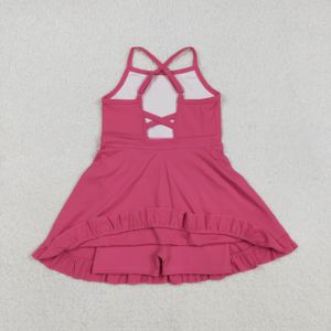 ชุดกีฬาโยคะสีชมพูสดสำหรับเด็กผู้หญิง RTS Summer รุ่นสีพื้น พร้อมกางเกงขาสั้นซับใน - Product Image 6