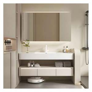 Nouvelle conception de meuble-lavabo de salle de bain flottant laqué blanc avec plan de travail arrondi - Product Image 4