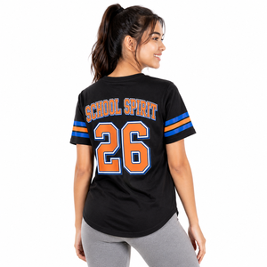 T-shirt style maillot de basket universitaire pour femme, avec numéro imprimé devant et derrière, ourlet incurvé, esprit scolaire, vente en gros - Product Image 3