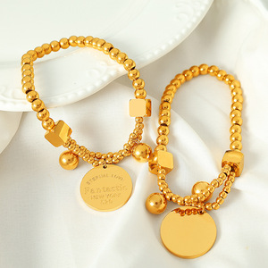 Fantástica pulsera de cuentas doradas, elástica, con diseño geométrico de bolas redondas, regalo de joyería unisex - Product Image 1