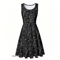 Robe Skater sans manches pour femmes, imprimé abstrait noir et argenté, robe trapèze avec poches latérales, robe artistique moderne