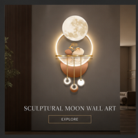 Décoration murale LED en forme de lune, sculpture en porcelaine cristalline avec anneaux de suspension pour couloir, salon, hôtel