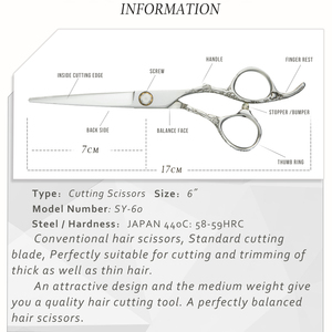 SY-60 6Inch Thép Nhật Bản 440C Barber Shears Cắt Tóc Shears Tóc Beauty Shears Làm Tóc Kéo Nhà Máy - Product Image 5