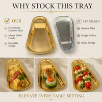 Assiette de service moderne minimaliste de style coréen en acier inoxydable à 2 compartiments, finition or/argent, compatible lave-vaisselle, antirouille
