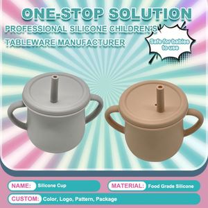 Gobelet à paille en silicone écologique personnalisé pour bébés et tout-petits de 2 à 4 ans, sans BPA, facile à nettoyer, pour les repas - Product Image 2