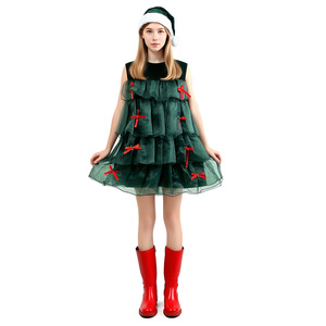 Vestido de árbol de Navidad sin mangas, verde, de tul escalonado, estilo A, disfraz para mujer, conjunto de ropa para fiesta navideña, cosplay. - Product Image 3