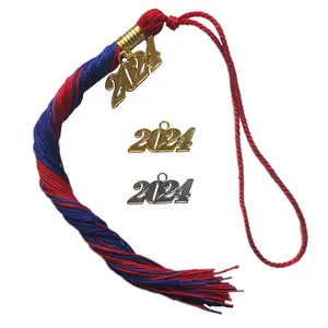Королевский синий/красный Двухцветный двойной цвет с кисточками для выпускного колледжа 2024 выпускных кисточек