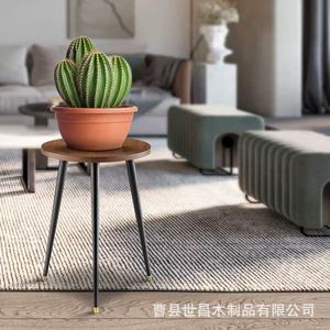 Nordic Style Solid Wood Flower <b>Stand</b> Round Metal Legs Adjustable Height For Living Room Balcony Plant Display - Product Image 2