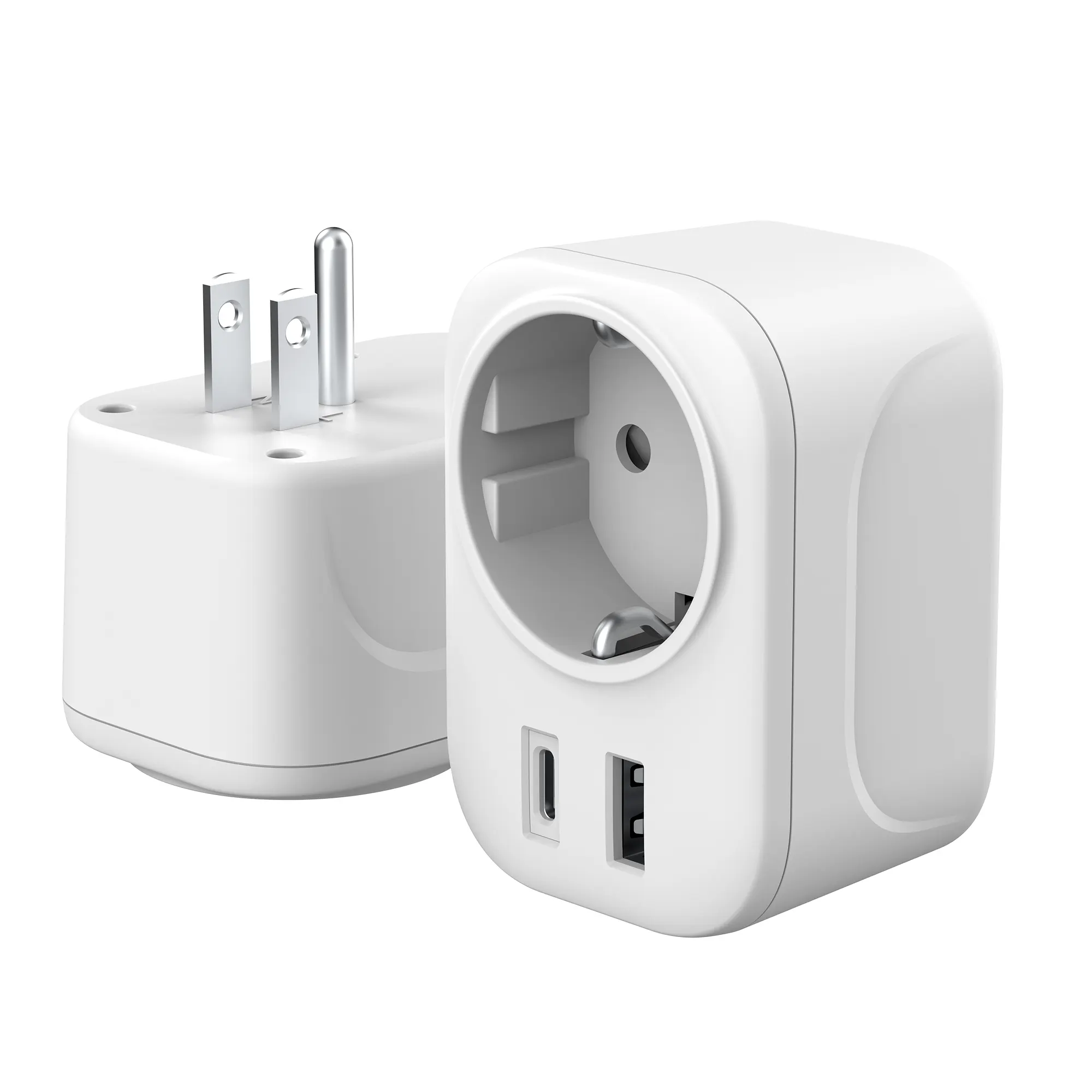 EU to US European Plug Adapter Converter for Europe UK EU US with USB C earthed CE ROHS FCC for travel gifts